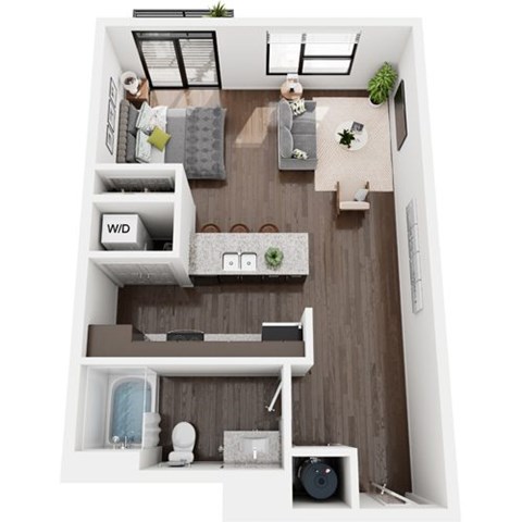 Floor plan for studio, 1 bath, 702 sqft